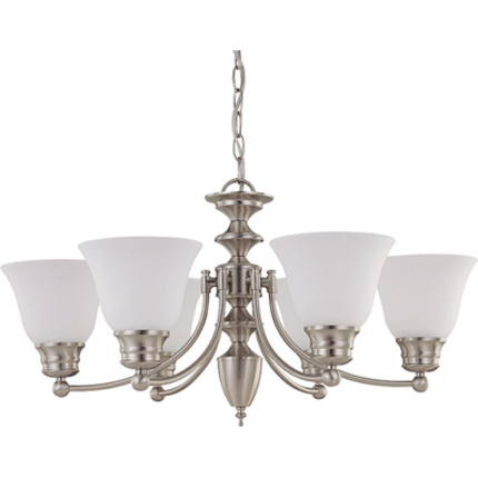 Empire - 6 Light Chandelier with Frosted White Glass - Brushed Nickel Finish