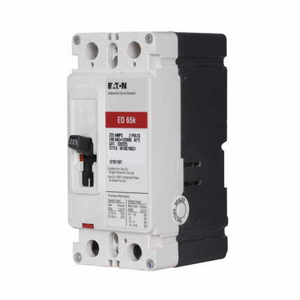 Eaton Series C complete molded case circuit breaker, Series C, F-frame molded case circuit breaker, 200 A, Two-pole, Line and load terminals, Fixed thermal magnetic trip, ED breaker, 65 kAIC at 240 Vac