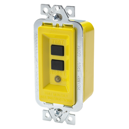Power Protection Products, GFCI Modules, Industrial/Commercial, Manual Set, 20A 120V AC, Faceless, 6" Wire Leads, 4-6 mA Trip Level, Yellow