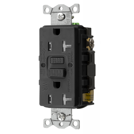 Power Protection Devices, Receptacle, Self Test, GFCI, TRWR, Commercial Grade, 20A 125V, 2-Pole 3-Wire Grounding, 5-20R, Black