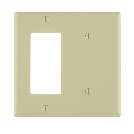 2-Gang Wallplate 1-Blank 1-Decora/GFCI Combination, Standard Size, Thermoplastic Nylon, Ivory