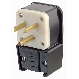 30 Amp, 125 Volt, NEMA 5-30P, 2P, 3W, Plug, Straight Blade, Industrial Grade, Grounding, Angle - Black