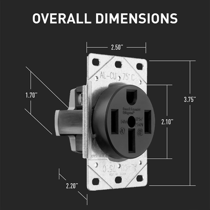50 Amp 125/250V NEMA 14-50R Flush Mount Electrical Outlet for Ranges / Dryers / EV Chargers