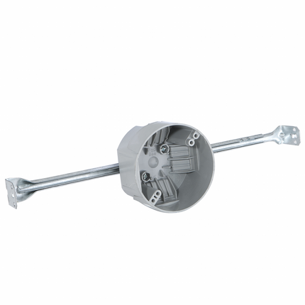 4 in. Round Nonmetallic Ceiling Box, 2-3/8 in. Deep with Expandable Bar Hanger