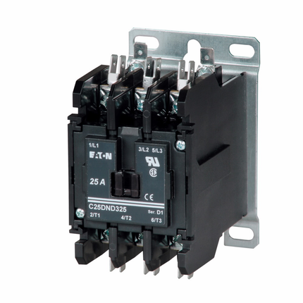 Eaton definite purpose contactor, Mounting plate, Quick, 30A, 2NO pressure plate, quick connect (side-by-side), 110-120 Vac, 50/60 Hz, Open with metal mounting plate, 15-50A, two- and three-pole, 30A