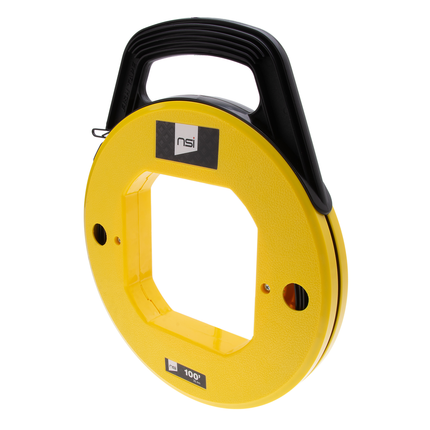 NSI FTS100 STEEL FISHTAPE REAL AND WINDER, FORMED HOOK, 100FOOT; 500LB MAX, HIGH VIS YELLOW