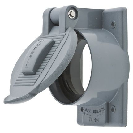 Wallplates and Boxes, Weatherproof Covers, 1-Gang, 1) 50A Twist-Lock® Opening, Standard Size, Thermoplastic