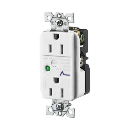 HUBBELL HBL5262WSA DUP SPD RCPT 15A 125V 5-15R WH ALARM