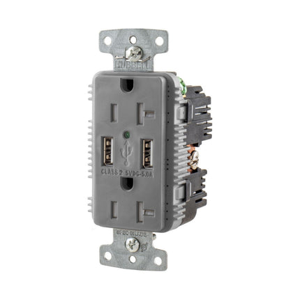 HUBBELL USB20A5GY RCPT DUP 20A 125V 5A 5V USB PORT A GY