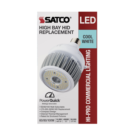 60/80/100 Wattage Selectable; LED; Hi-Bay; Type B; Ballast Bypass; Mogul Extended; 4000K; 100V-277V; 250W-300W Metal Halide Replacement