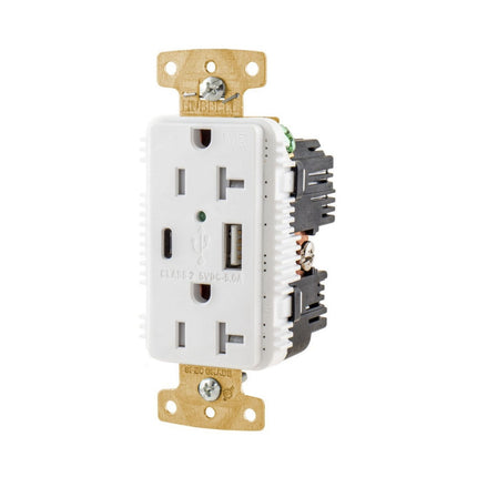 HUBBELL USB20AC5WWR DUP TRWR 20A 125V USB PORT 5A5V AC WH