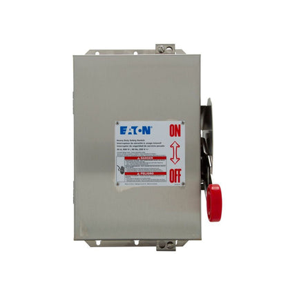 Eaton Custom single-throw non-fused safety switch, Single-throw, 30A, NEMA 4X, Grade 316 stainless steel, , Non-fusible, Three-pole, Three-wire, 7.5 at 480 Vac TD 1 Ph, 10 at 600 Vac TD 1 Ph, 10 at 240 Vac TD 3 Ph, 20 at 480 Vac TD 3 Ph