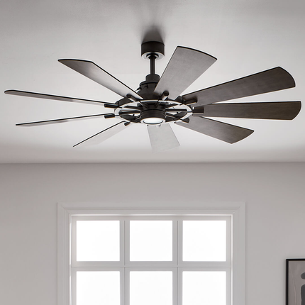 Gentry LED 65" 9 Blade Fan in Anvil Iron
