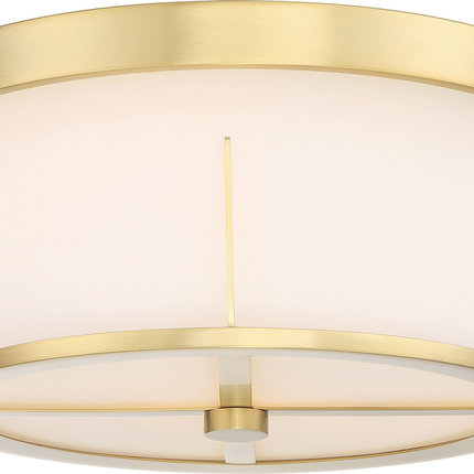 Serene; 2 Light; Flush Mount; Natural Brass Finish with Satin White Glass