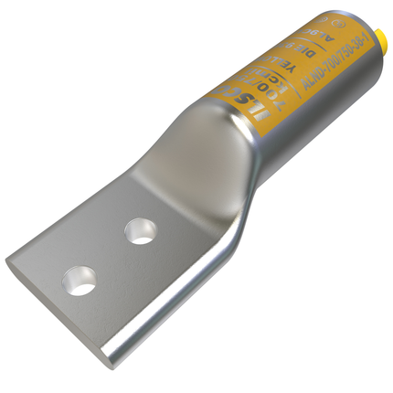 Surecrimp Aluminum Compression Lug, Conductor Size 700/750, 2 Holes, 3/8in Bolt Size, 1in Hole Spacing, Long Barrel, No Sight Window, Tin Plated, UL, CSA