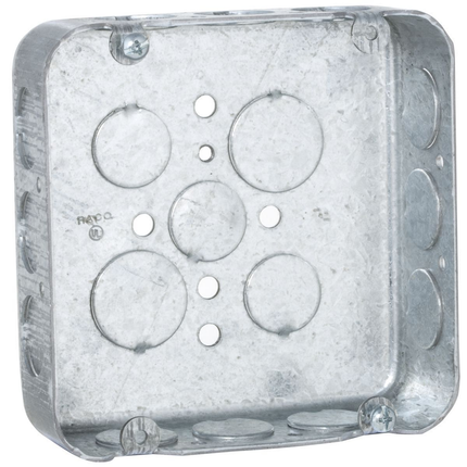 4-11/16 in. Square Box, Drawn, 1-1/2 in. Deep, Fifteen 1/2 and Two 3/4 in. KO's