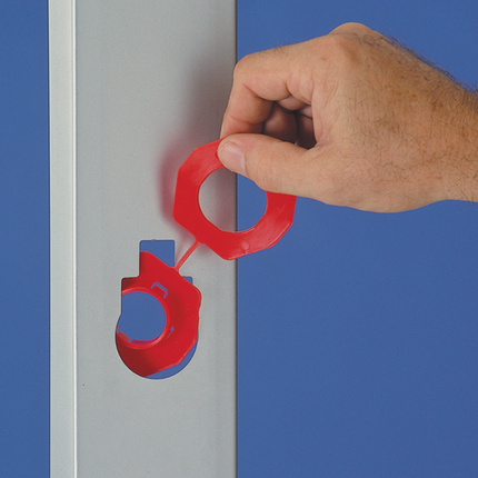 Non-metallic bushing snaps into standard knockout and fixes into common hole configurations for 2 x 4 metal studs, sold in a quantity of 100.