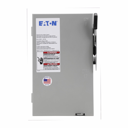 Eaton General duty non-fusible safety switch, single-throw, 30 A, NEMA 1, Indoor, Painted steel, Two-pole, Two-wire, 240 V