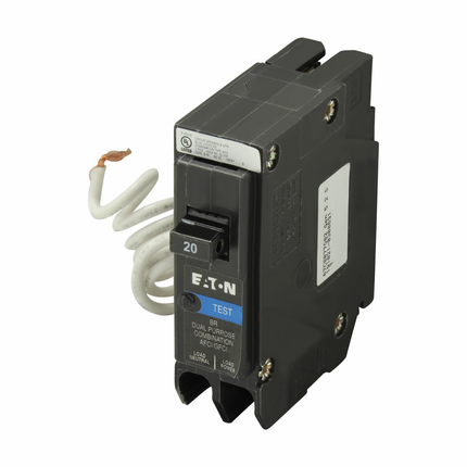 Eaton BR arc fault / ground fault circuit breaker, BR dual function AF/GF 1P 20A, Pigtail neutral