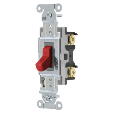 Switches and Lighting Controls, Specification Grade Commercial Series, Toggle Switches, General Purpose AC, Single Pole, 20A 120/277V AC, Back and Side Wired, Red