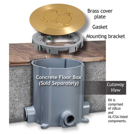 Round Floor Box Cover Kit with two Lift Lids - For Use with 5511 Floor Box - Solid Brass