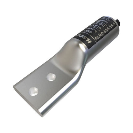 Surecrimp Aluminum Compression Lug, Conductor Size 600, 2 Holes, 3/8in Bolt Size, 1in Hole Spacing, Long Barrel, No Sight Window, Tin Plated, UL, CSA