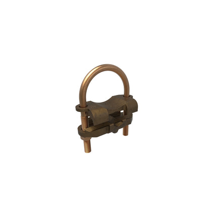 Permaground Copper U-Bolt Ground Clamp, Conductor Range 250-2/0 Sol, Pipe Size 2in, Ground Rod Sizes 2 to 2-3/8in, UL, CSA