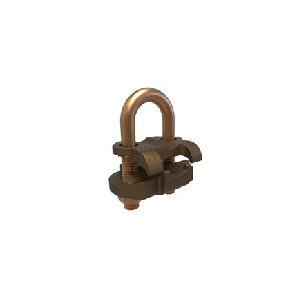 Permaground Copper U-Bolt Ground Clamp, Conductor Range 2/0-4 Sol, Pipe Size 3/8in, Ground Rod Sizes 5/8 to 3/4in, Rebar Size #6, UL, CSA