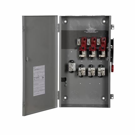 Eaton Heavy duty single-throw fused safety switch, 200 A, NEMA 1, Painted steel, Class H, Neutral, Three-pole, Four-wire, 240 V, Max Hp: 15, 25/ 15, 60/ 40 hp (1,3PH @Std/TD/250 Vdc), #6-250 kcmil Cu/Al