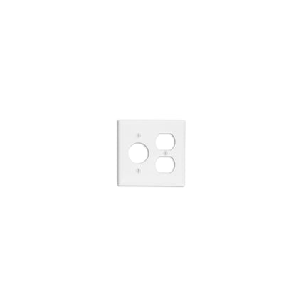 2-Gang 1-Duplex 1-Single 1.406 Inch Dia. Device Combination Wallplate, Standard Size, Painted Metal, Device Mount - Ivory