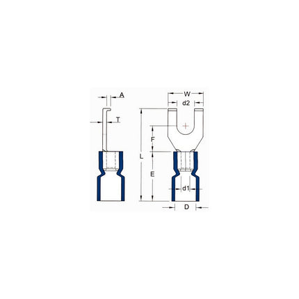 Vinyl Insulated Flange Fork/Spade Terminals - 16-14 Wire, #6 Stud