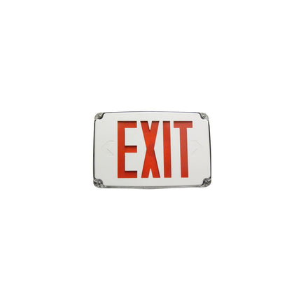 Compact Cold Weather & Wet Location LED Exit Sign Battery Backup Red LED White Housing