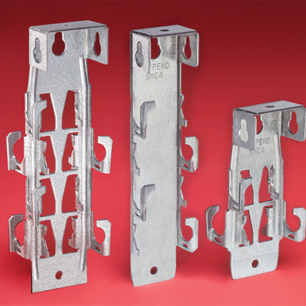 Steel cable hanger that holds and supports a wide range of cable sizes. Mounts to many different surfaces and supports up to 8 cables. Can be ganged for straight or perpendicular runs.