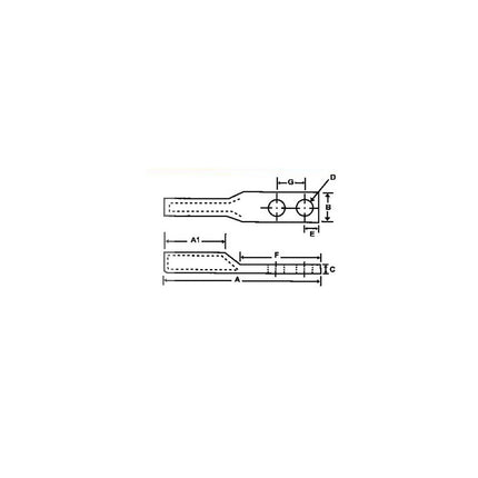 Copper Long Barrel 2 Hole Compression Lugs #6 Awg 3/8 Stud 7/8" Spacing
