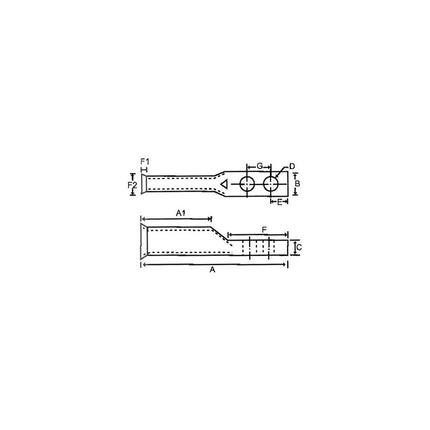Copper Flex Cable Long Barrel 2 Hole Compression Lugs 500 MCM 3/8 Stud 1" Hole Spacing