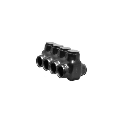 Black Insulated Multi-Cable Connector - Dual Entry 4 Ports 2/0 - 6