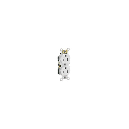 15 Amp, 125 Volt, NEMA 5-15R, 2P, 3W, Narrow Body Duplex Receptacle, Straight Blade, Commercial Grade, Self Grounding, Tamper-Resistant, Side Wired, Steel Strap - WHITE