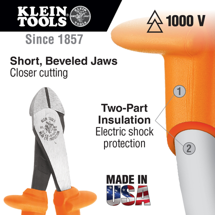 Diagonal Cutting Pliers, Insulated, High Leverage, 8-Inch