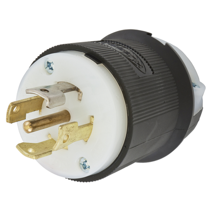 Locking Devices, Twist-Lock®, Industrial, Male Plug, 30A 3-Phase 277/480V AC, 4-Pole 5-Wire Grounding, L22-30P, Screw Terminal, Black and White