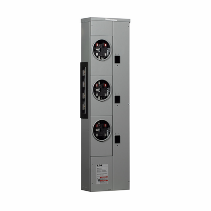 Eaton 3MM residential meter stack, Multiple metering, 125A, Copper, Bus:800A, No bypass, Indoor, Depends on selected MCB, Five-jaw, Sockets:3, Three-phase in, single-phase out, A-B, BR2_, BRH2_, BRHH2_, BRX2, Ring, Socket:125A, 120/208 Vac