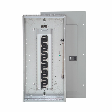 Eaton BR convertible loadcenter,No feed-thru lugs, includes BREQS125 hold-down screw,Convertible main,100 A,D1,Aluminum,Cover included,NEMA1,Metallic,10 kAIC,BR,Surface,30 Circuits,30 Spaces,Four-wire,Three-phase,208 Y/120, 240 V