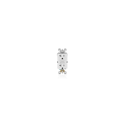20 Amp, 125 Volt Receptacle, 20 Amp Feed-Through, Tamper-Resistant, Self-test SmartlockPro Slim GFCI, Monochromatic, back and side wired, wallplate/faceplate sold separately, self grounding clip included - White
