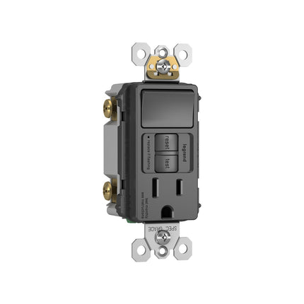 radiant® Combination Single Pole Switch and Tamper-Reistant 15A Duplex Self-Test GFCI Receptacles with SafeLock® Protection, Black
