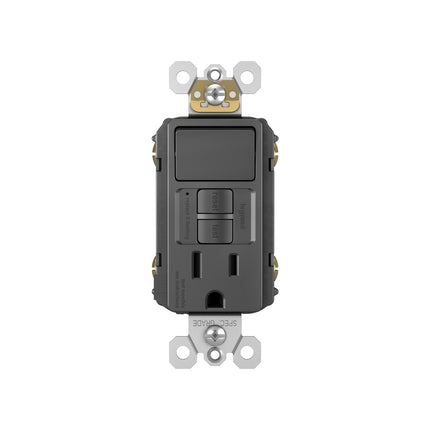 radiant® Combination Single Pole Switch and Tamper-Reistant 15A Duplex Self-Test GFCI Receptacles with SafeLock® Protection, Black