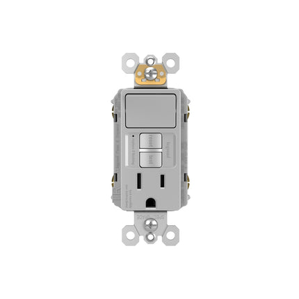 radiant® Combination Single Pole Switch and Tamper-Reistant 15A Duplex Self-Test GFCI Receptacles with SafeLock® Protection, Gray