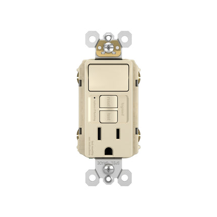 radiant® Combination Single Pole Switch and Tamper-Reistant 15A Duplex Self-Test GFCI Receptacles with SafeLock® Protection, Light Almond