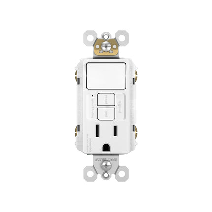 radiant® Combination Single Pole Switch and Tamper-Reistant 15A Duplex Self-Test GFCI Receptacles with SafeLock® Protection, White