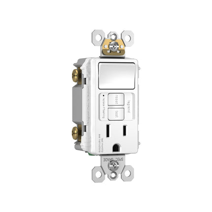 radiant® Combination Single Pole Switch and Tamper-Reistant 15A Duplex Self-Test GFCI Receptacles with SafeLock® Protection, White