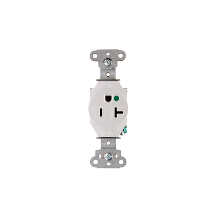 Hospital Grade Single Receptacles Tamper Resistant, Back and Side Wire, 20A, 125V, White