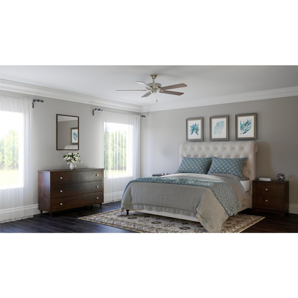 Brushed nickel ceiling fan canopy mount.